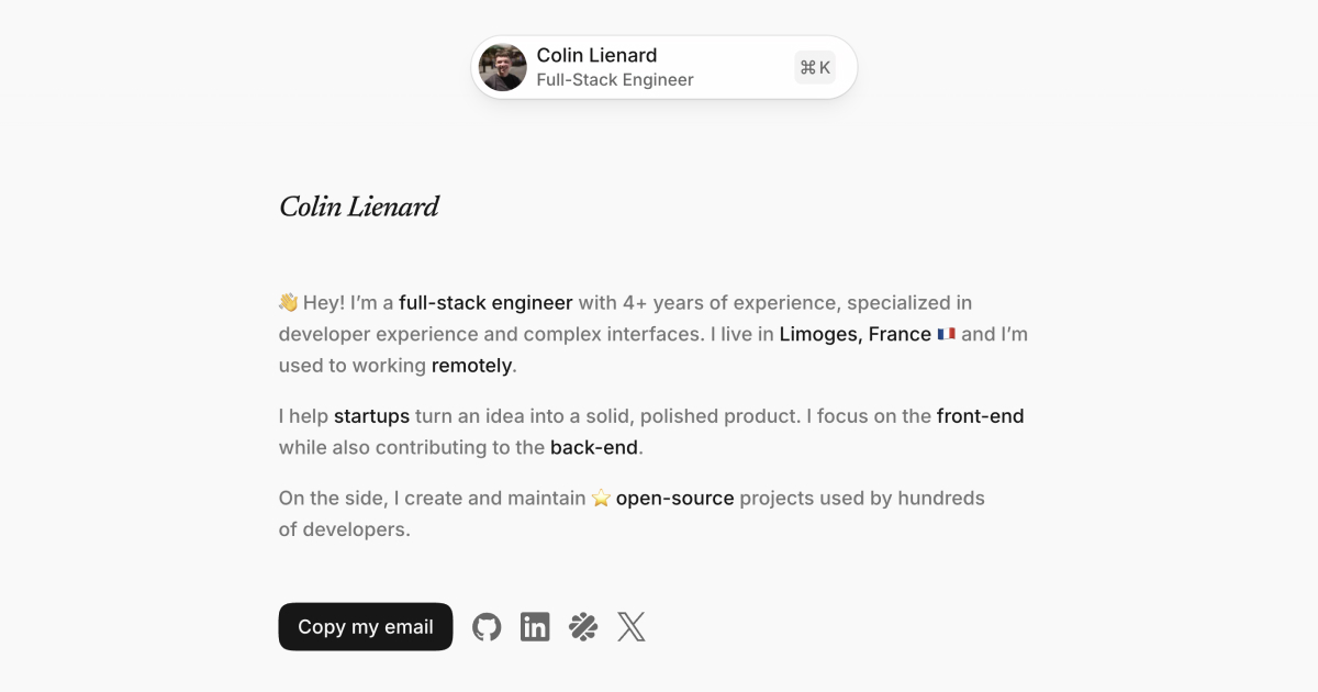 Colin Lienard • Full-Stack Engineer preview